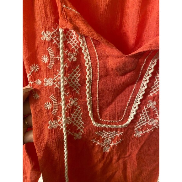 Hannah Boho Hippie blouse cream crochet trim orange size Medium - Picture 3 of 5
